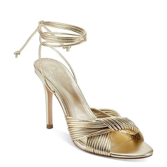 Marc Fisher Brista Almond Toe Wrapped Strap High Heel Gold Sandals Size 11 NEW